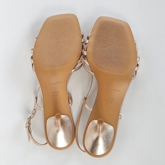 Reformation Elsie Heeled Sandal Size 7 Metallic Gold Strappy Slingback - Picture 10 of 12